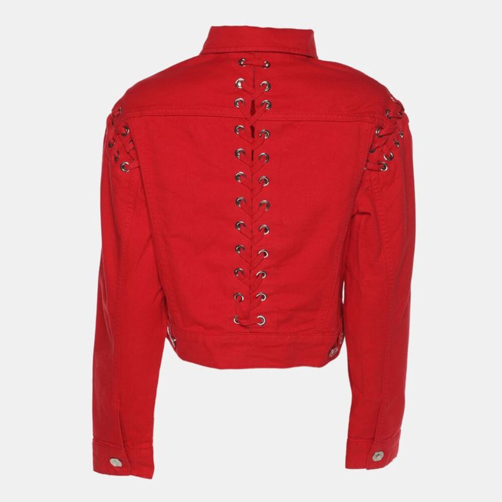 Sandro Red Denim Button Front Lace-Up Detail Jacket M - Picture 2 of 7
